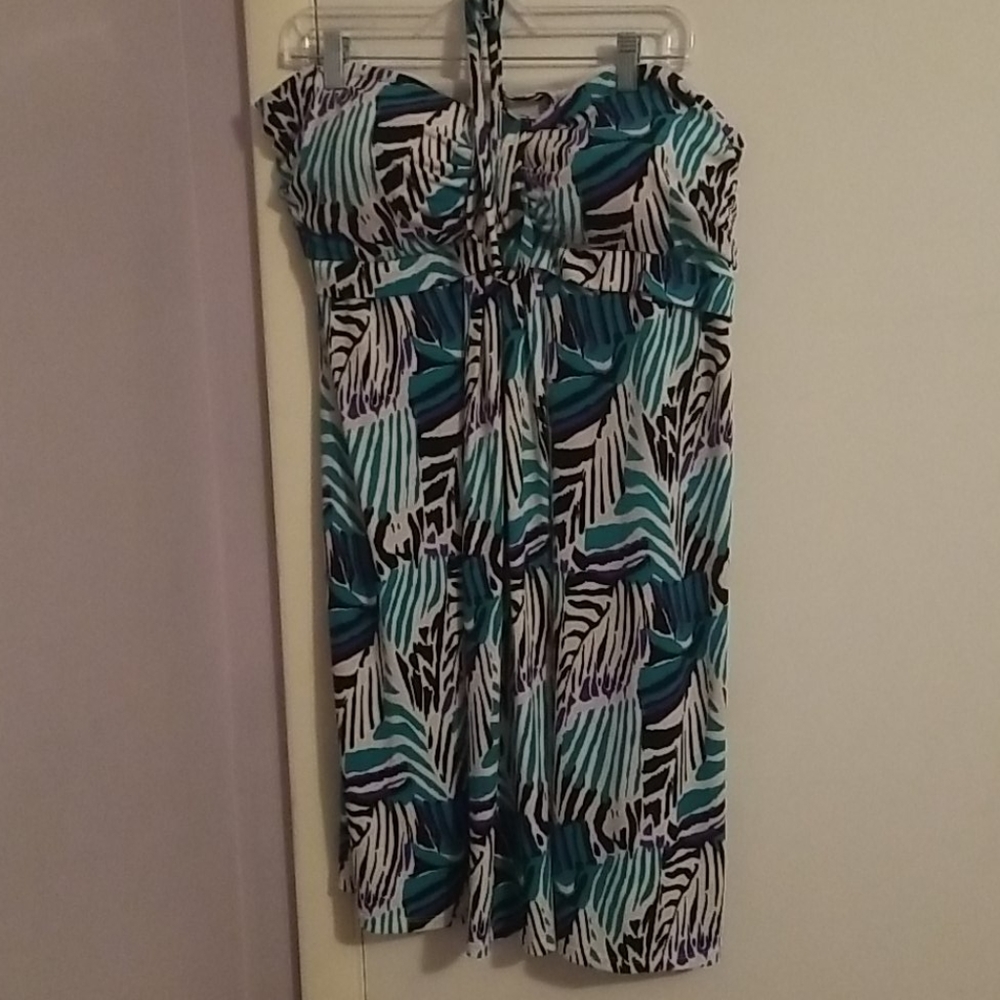 Fashion Bug Strapless Black/Teal/Purple Dress